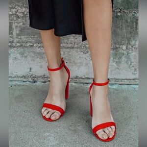 Lulus Taylor Red Suede Ankle Strap Heels Size 7.5
